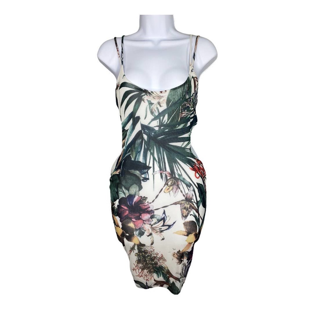 NWOT Floral Tropical Print Strappy Dress Olive L